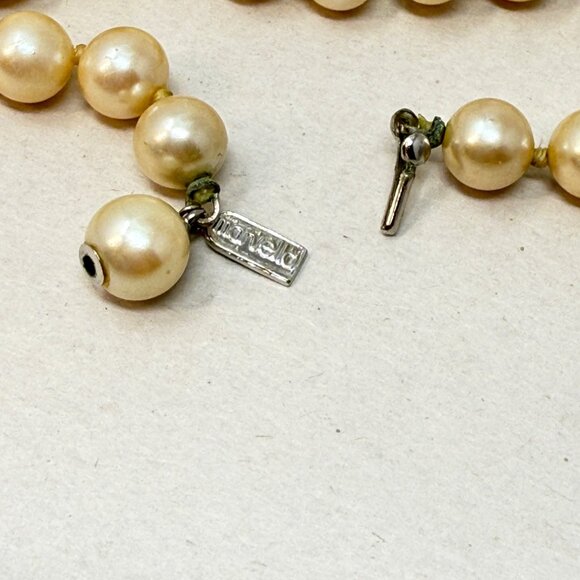 Vintage Marvella Imitation Pearl Necklace Knotted Thread Long Length Signed - Picture 2 of 13